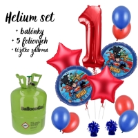 Helium set - Liga spravedlnosti 1 - helium, velk folie 1, 2 tematick, 2 hvzdy, 12  latexov balonky a psluenstv