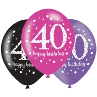 Balnky latexov Sparkling Happy Birthday rov "40" 27,5 cm 6 ks