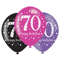 Balnky latexov Sparkling Happy Birthday rov "70" 27,5 cm 6 ks